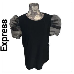 EXPRESS Puff Sleeve Black Blouse size large NWT